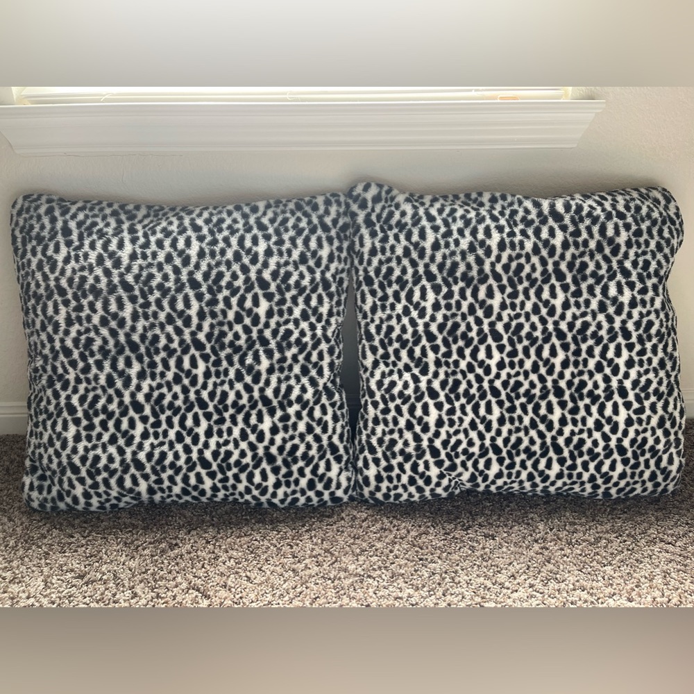 Faux Fur Dalmatian Spotted Print Accent Throw Pillows (2) - Black and White
